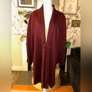 Burgundy Suede Long Cardigan Blazer